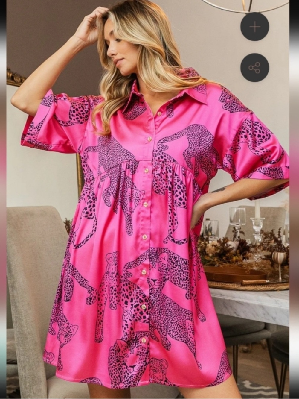 Entro Leopard Fushia Satin Boho Statement Dress